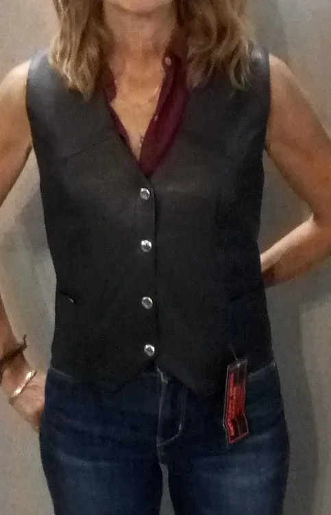 Ladies black leather vest | Texas Flag Vest