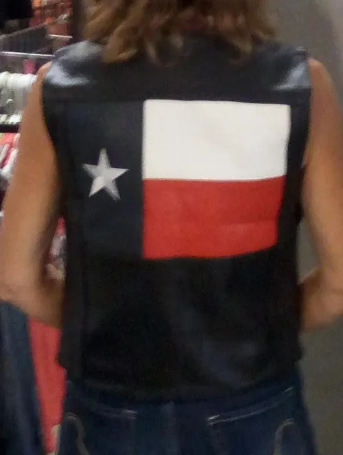 Ladies black leather vest | Texas Flag Vest