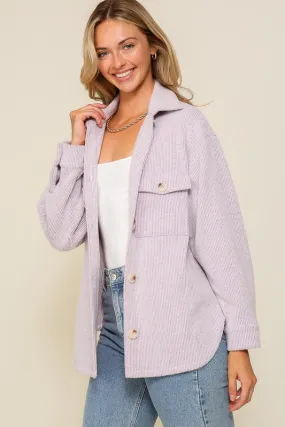 Lavendar Long Sleeve Button Down Brushed Waffle Shacket