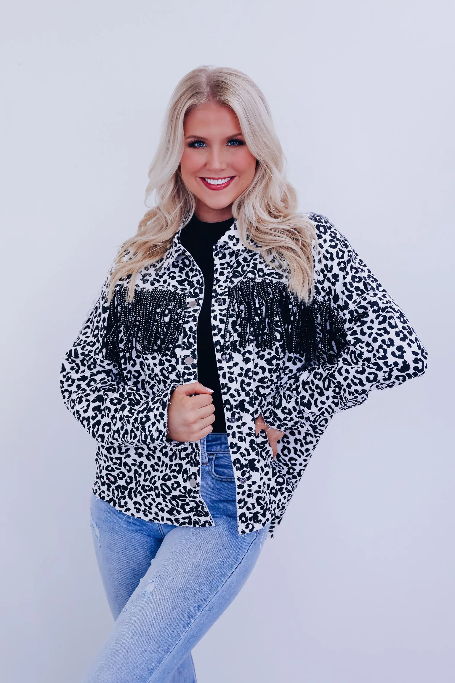 Lawson Leopard Print Fringe Shacket - White