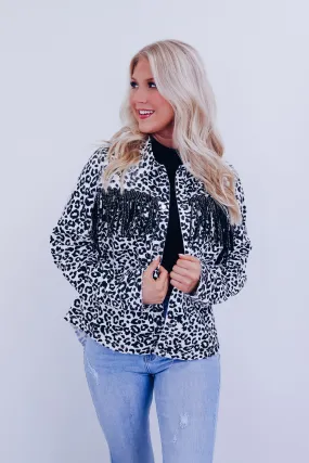 Lawson Leopard Print Fringe Shacket - White