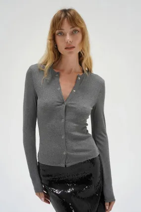 LNA Gabriella Ribbed Snap Henley in Grey