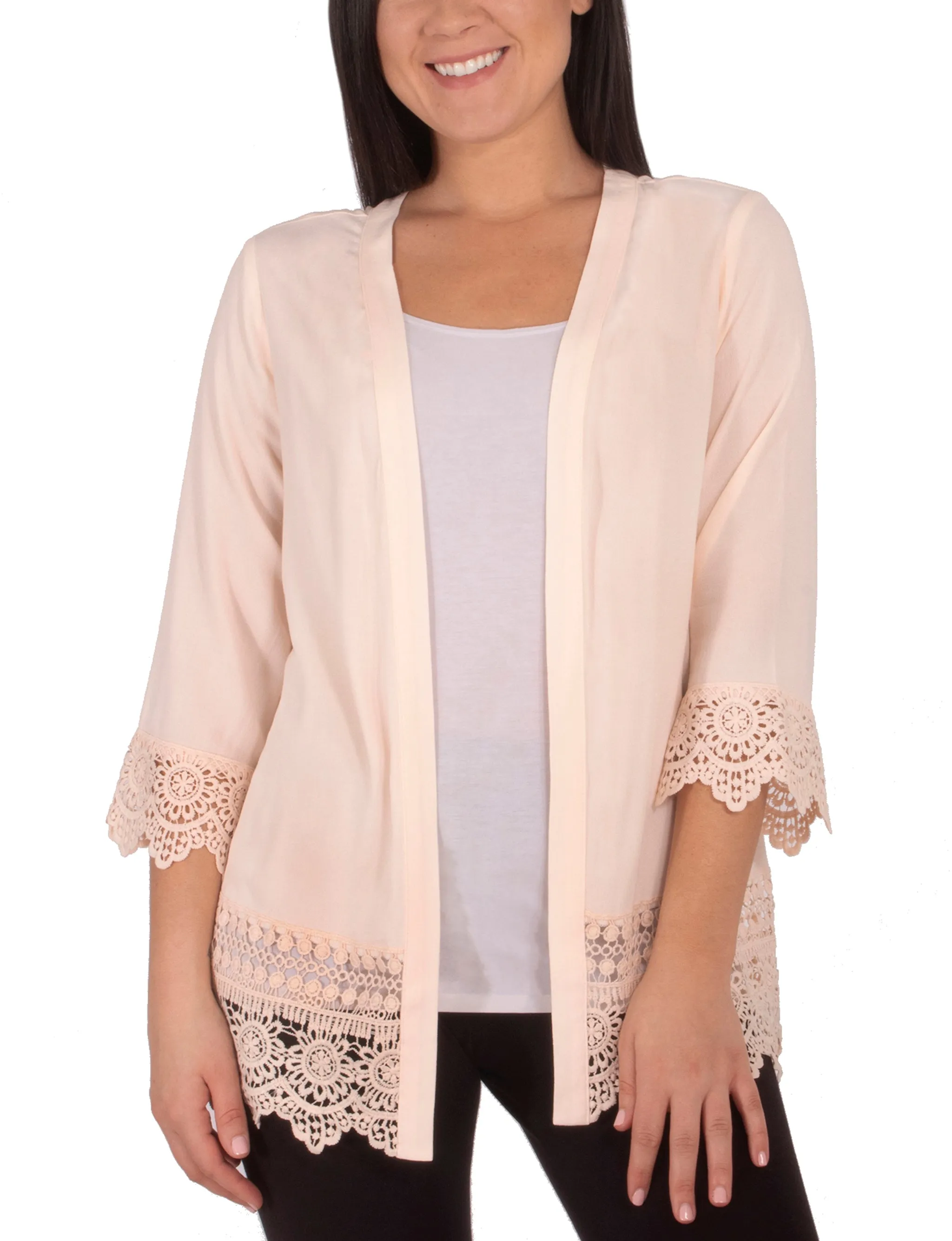 Long Cardigan With Crochet-Trimmed Cuffs And Hem