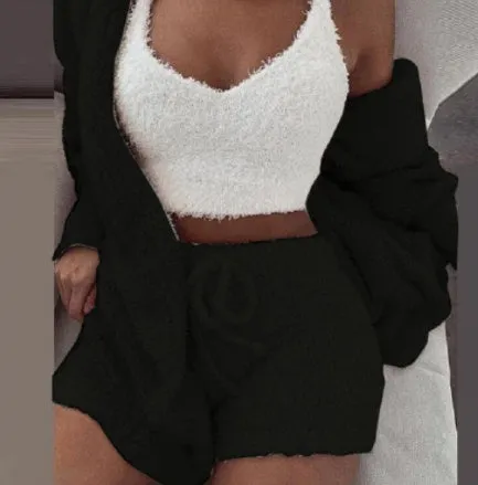 Long Sleeve Crop Tank Top And Drawstring Shorts Pajama Set