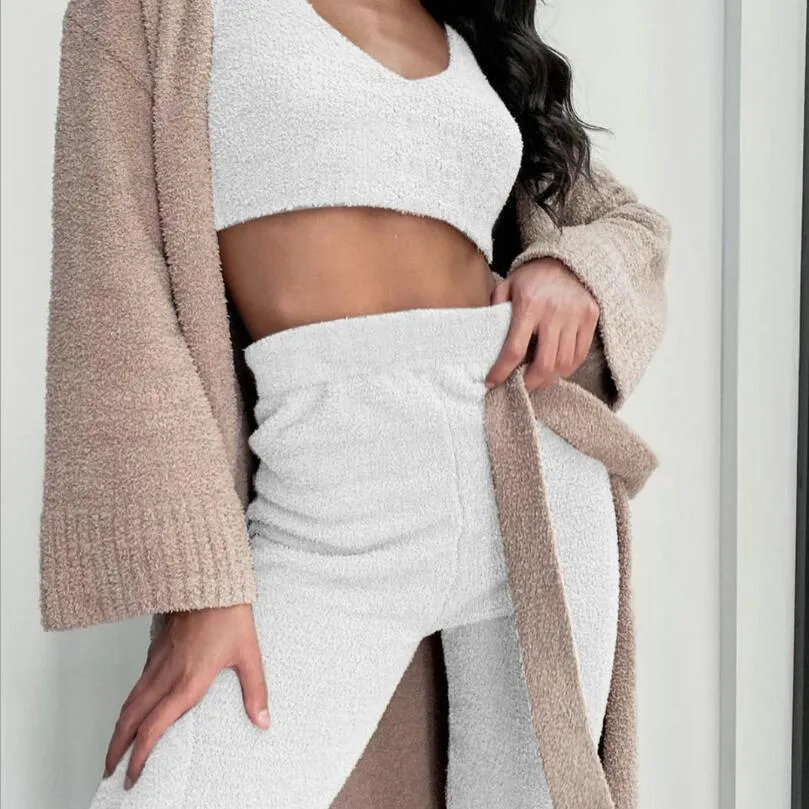 Long Sleeve Crop Tank Top And Drawstring Shorts Pajama Set