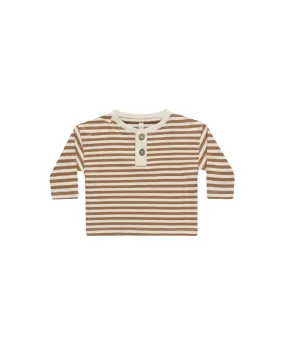 Long Sleeve Henley Tee || Cinnamon Stripe