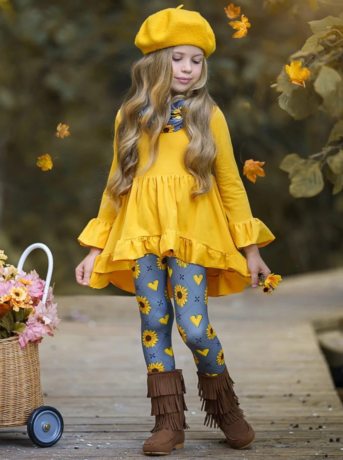 Love Sunflowers Tunic, Leggings And Scarf Set