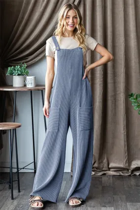 Luannie Full Size-Inclusive  Heimish Ribbed Front Pocket Sleeveless Jumpsuit