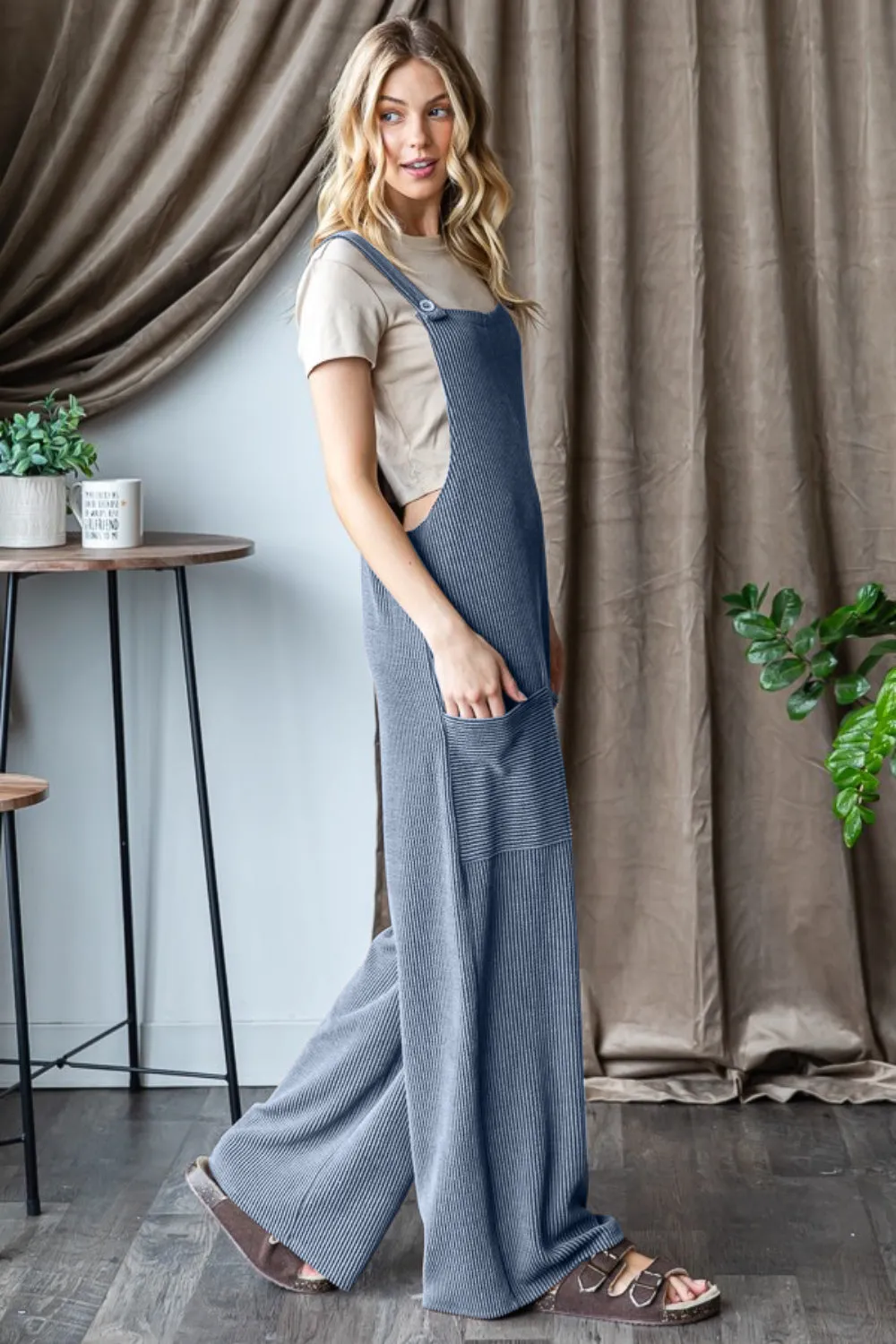 Luannie Full Size-Inclusive  Heimish Ribbed Front Pocket Sleeveless Jumpsuit