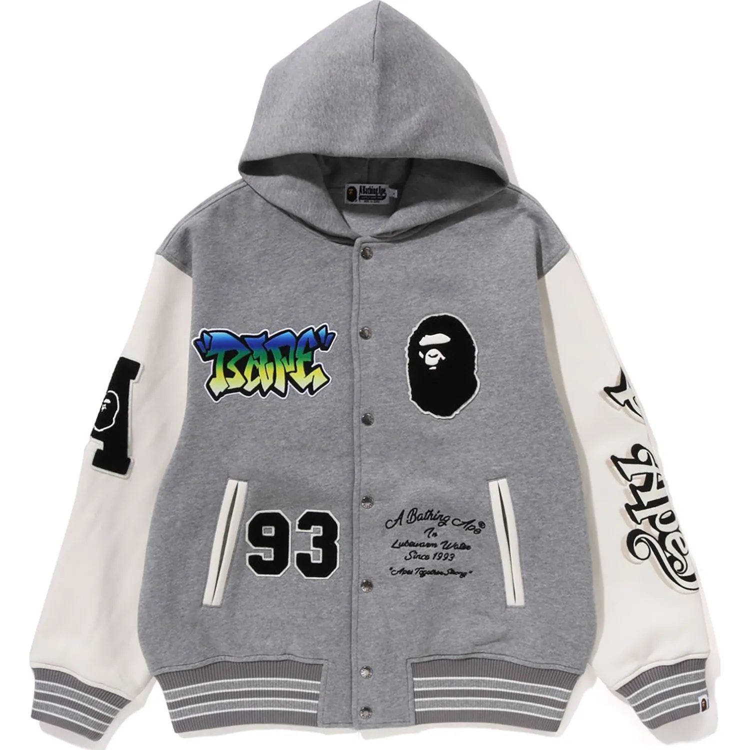 LUX SPORT BADGES OVERSIZED HOODED SWEAT VARSITY JACKET MENS