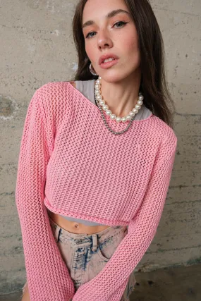 Malibu boatneck crop sweater s6260 pink