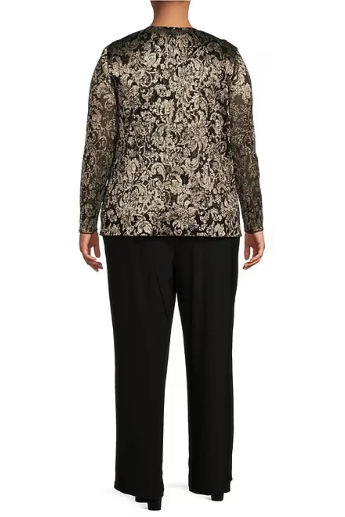 Marina Plus Size Long Sleeve Scoop Neck Metallic Jumpsuit and Jacket 2-Piece (Plus Size)