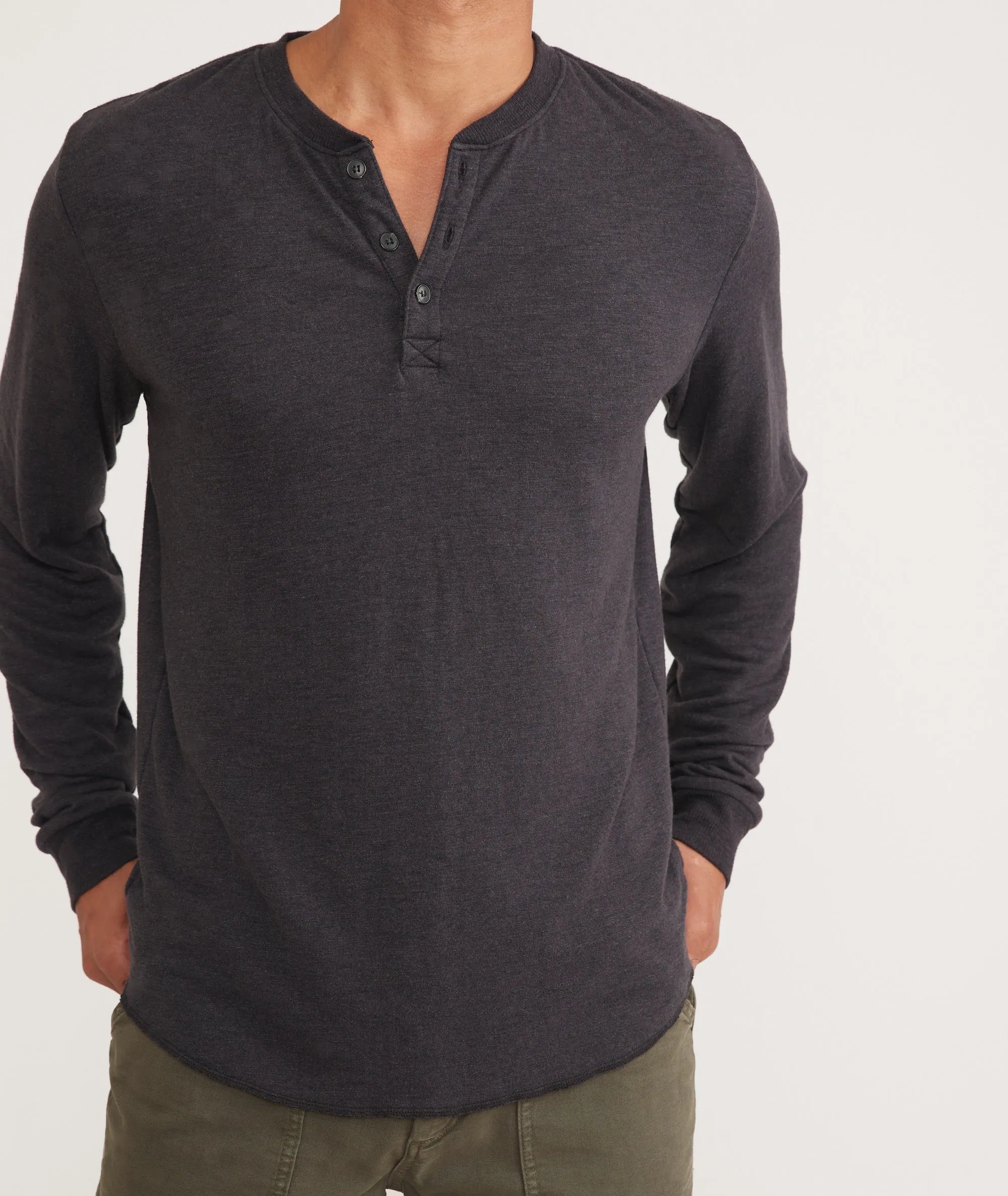 Marine Layer Double Knit Henley in Faded Black