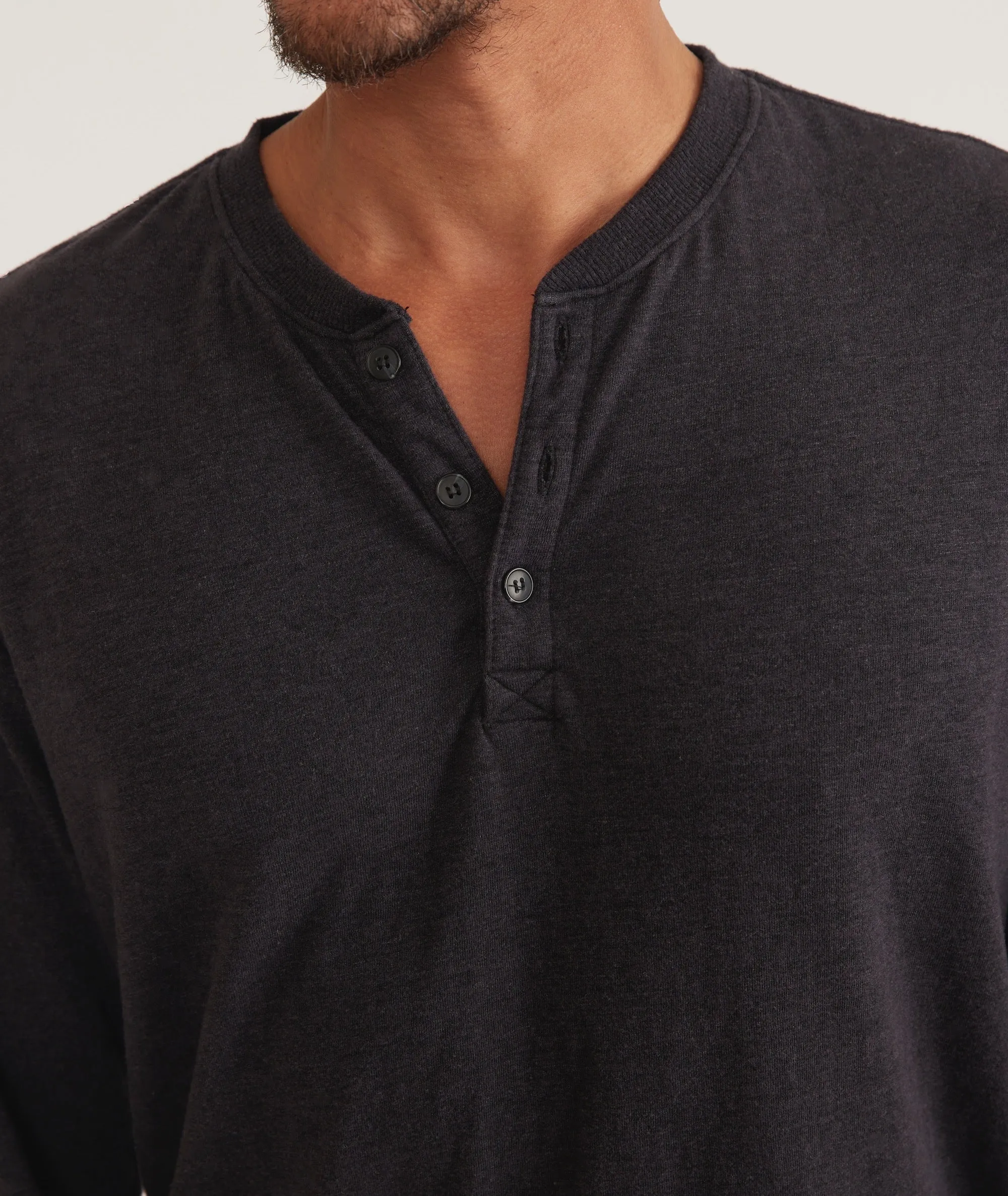 Marine Layer Double Knit Henley in Faded Black