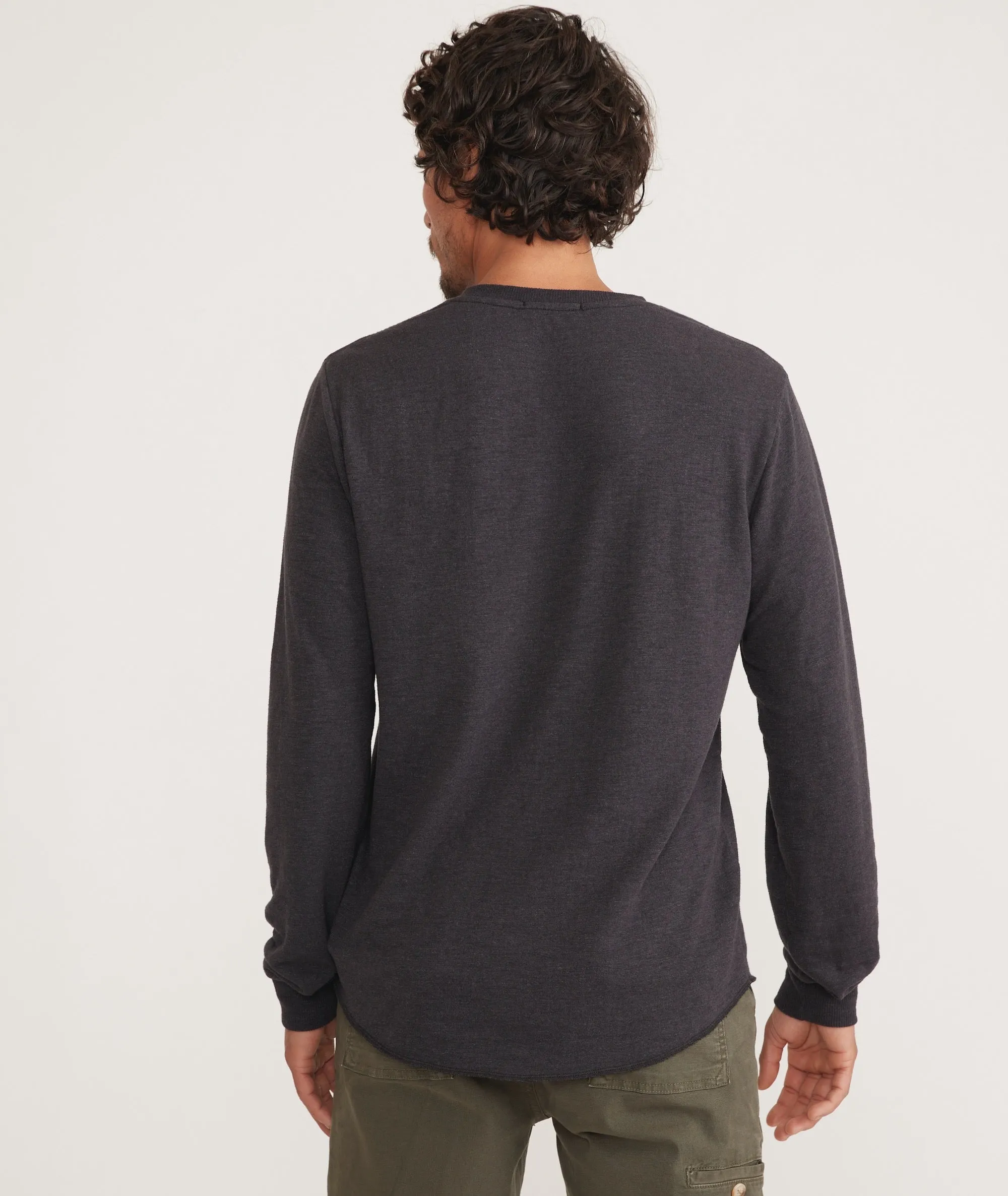 Marine Layer Double Knit Henley in Faded Black