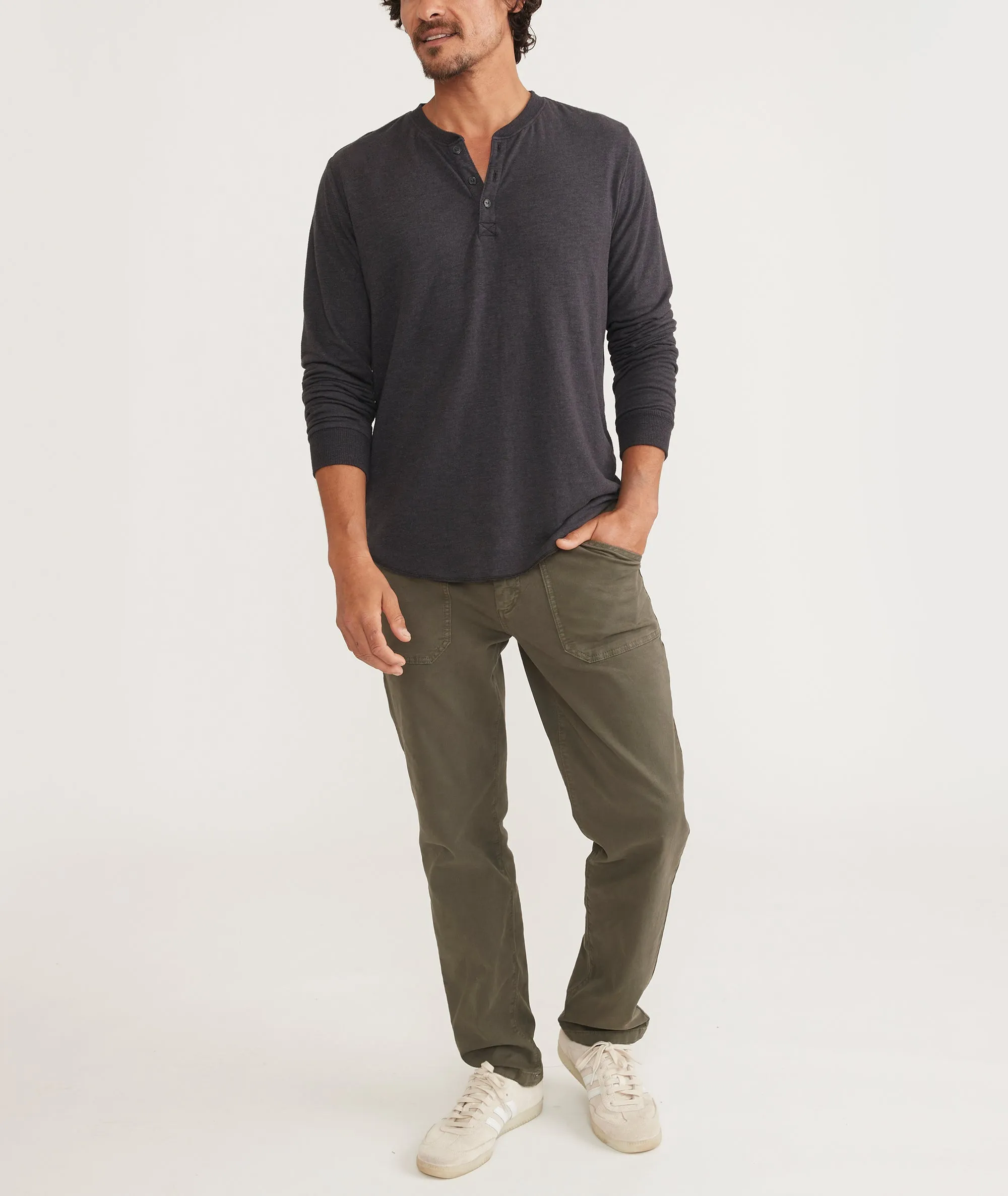 Marine Layer Double Knit Henley in Faded Black