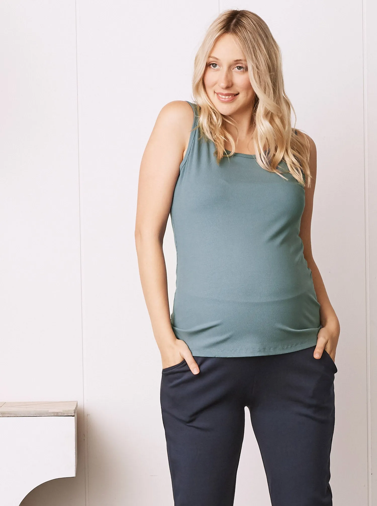 Maternity Round Neck Tank Top - Sage Green