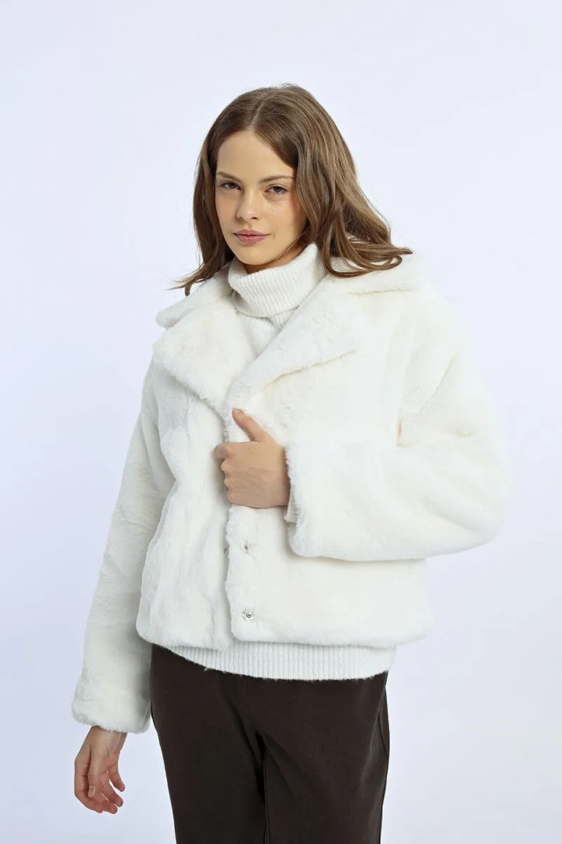 MBN Cropped Fur Jacket - White