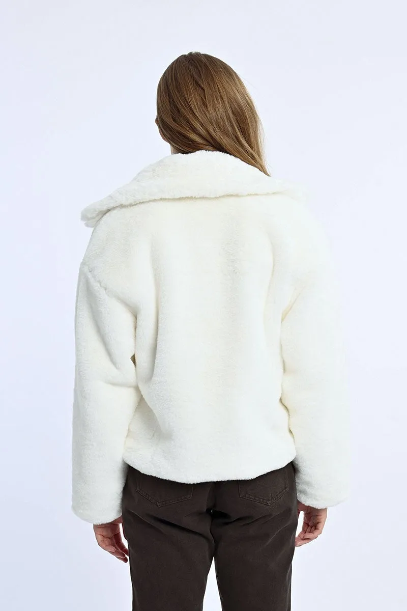 MBN Cropped Fur Jacket - White