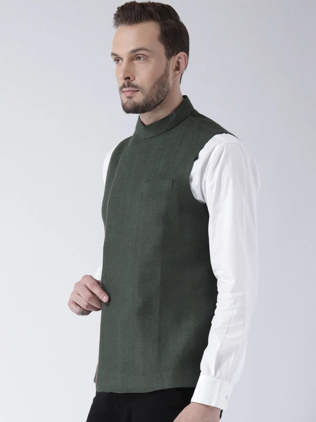 Men Olive Green Waistcoat (Set of 1)