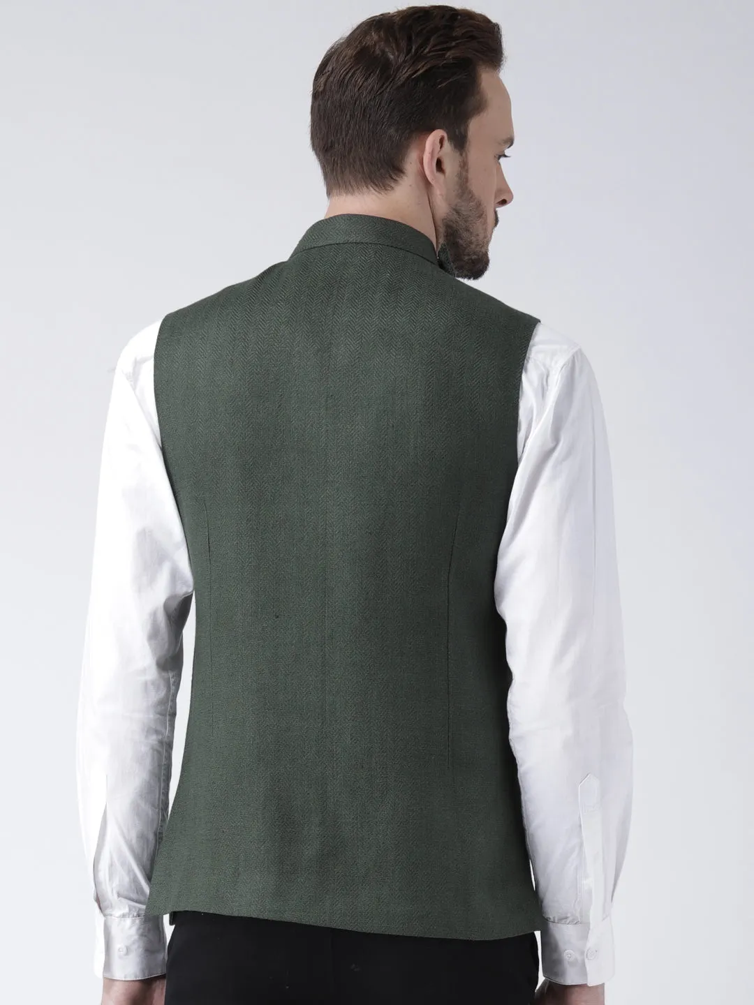 Men Olive Green Waistcoat (Set of 1)