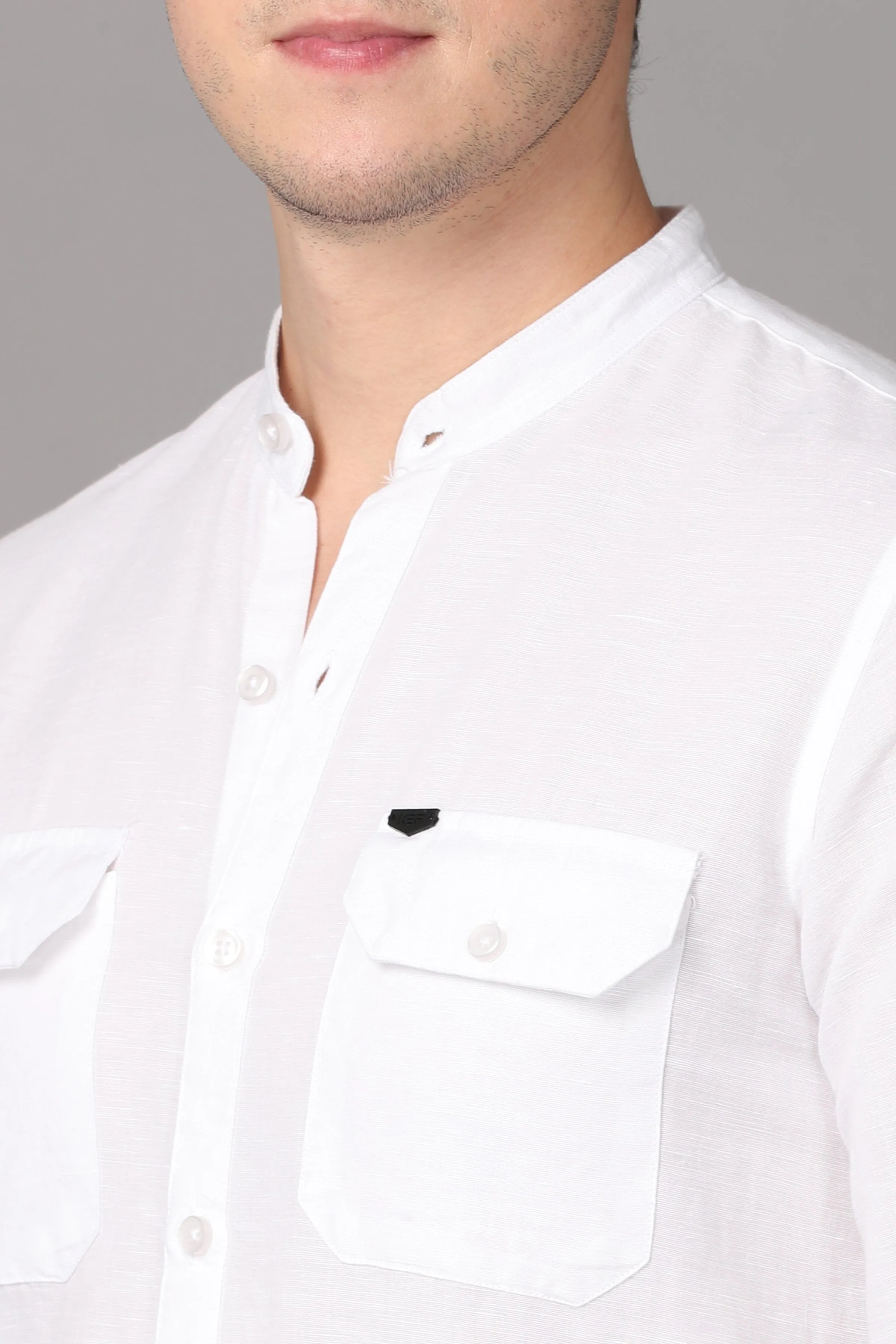 Men White Regular Fit Solid Casual Linen Sustainable Shirt