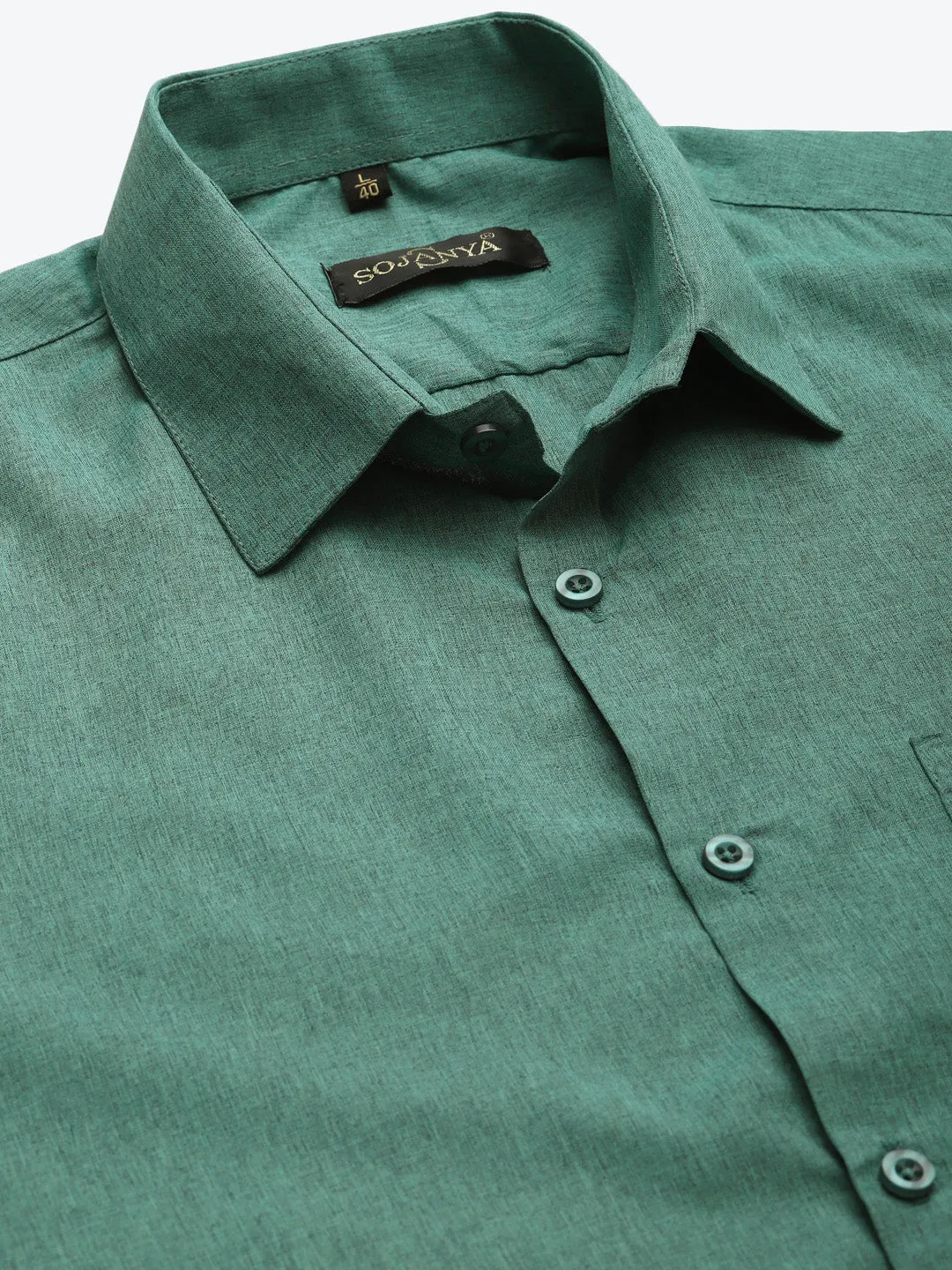 Men's Cotton Bottle Green Formal Classic Shirt - Sojanya