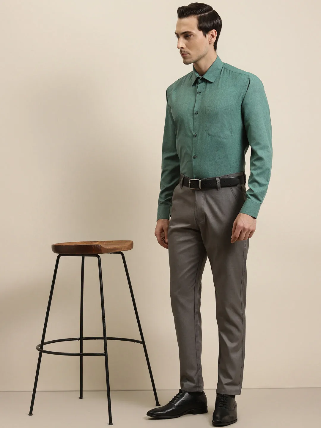 Men's Cotton Bottle Green Formal Classic Shirt - Sojanya