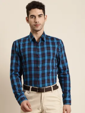 Men's Cotton Dark blue & Peacock blue Casual Shirt