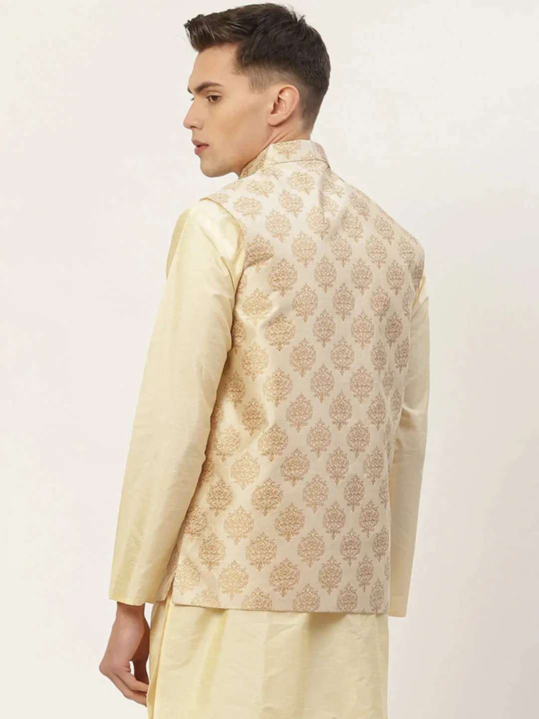 Men'S Cream Printed Nehru Jacket