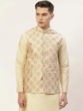 Men'S Cream Printed Nehru Jacket