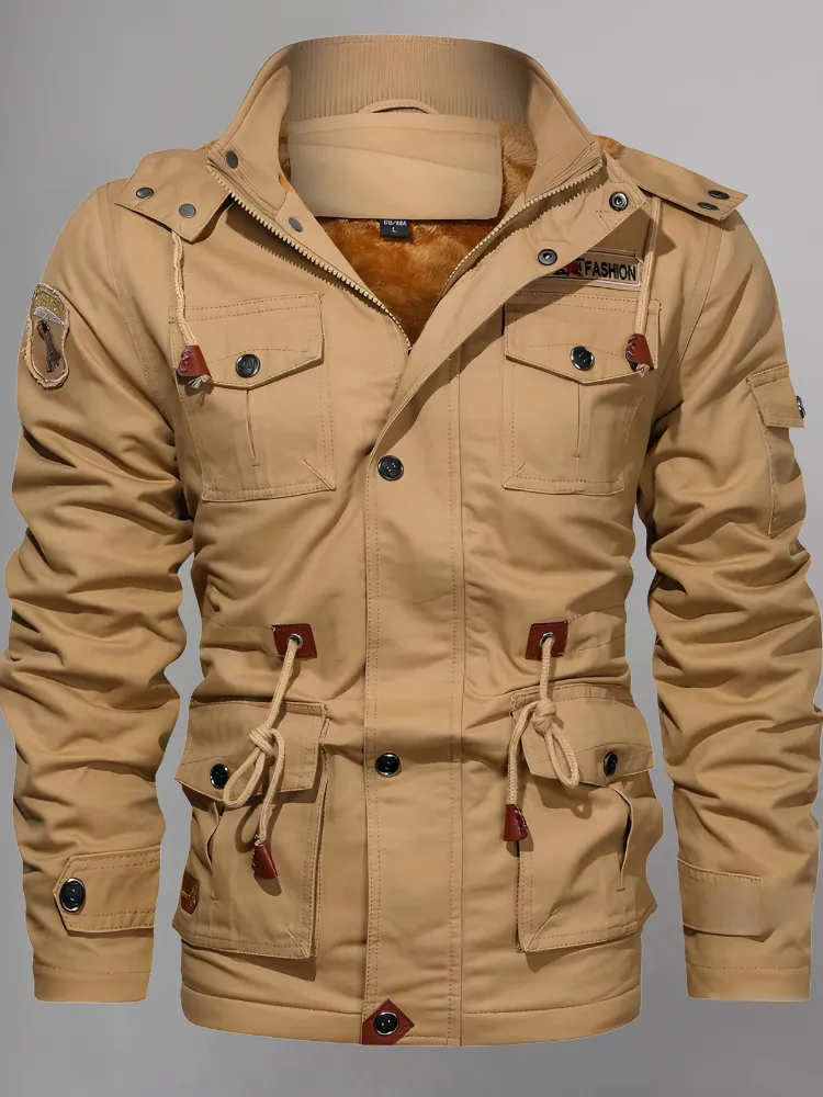 Men's Jacket-Casual Winter Cotton Military Jacket Thicken Hooded Cargo Coat