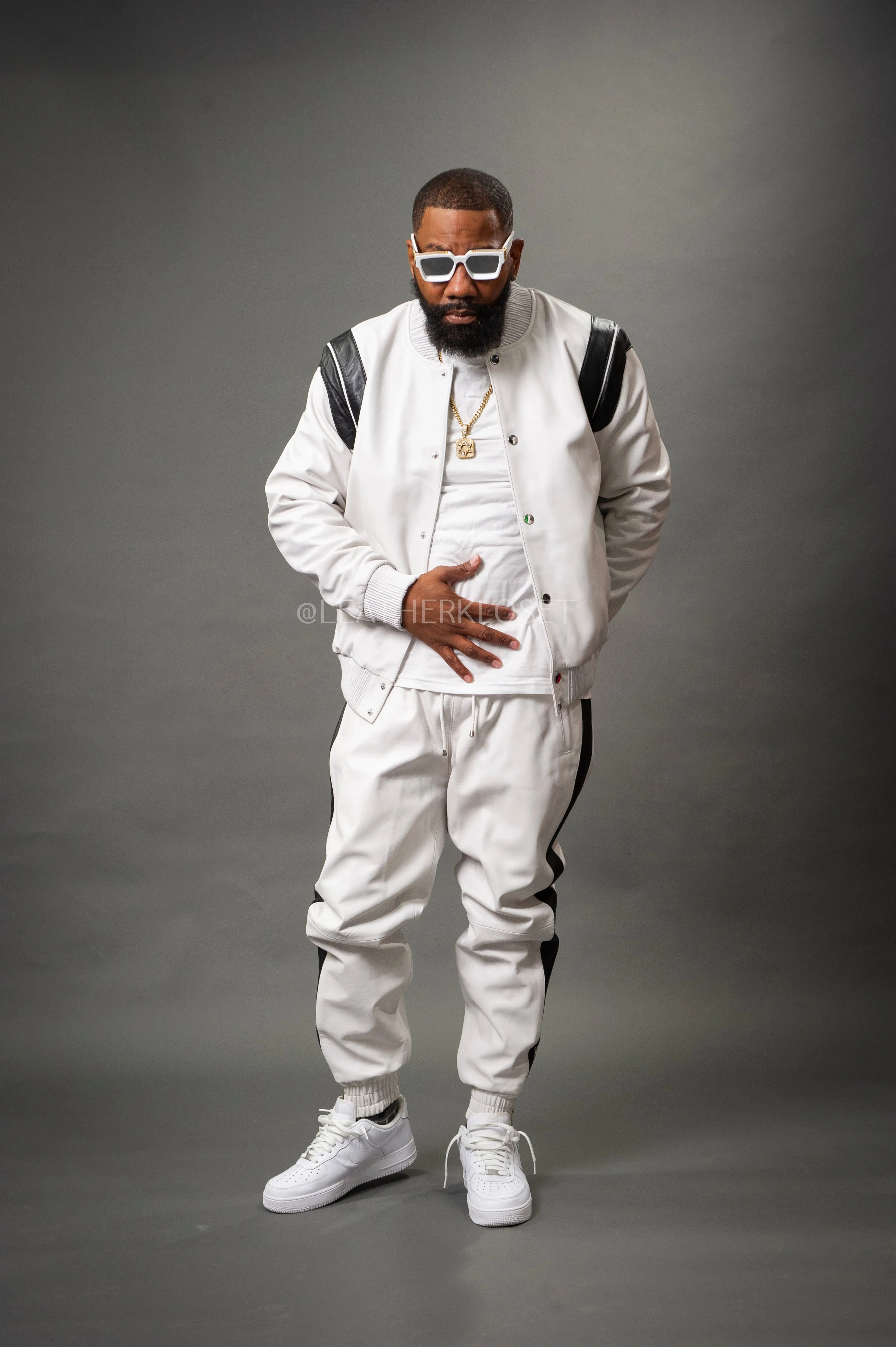 Men's Liam Leather Track Suit [White/Black]