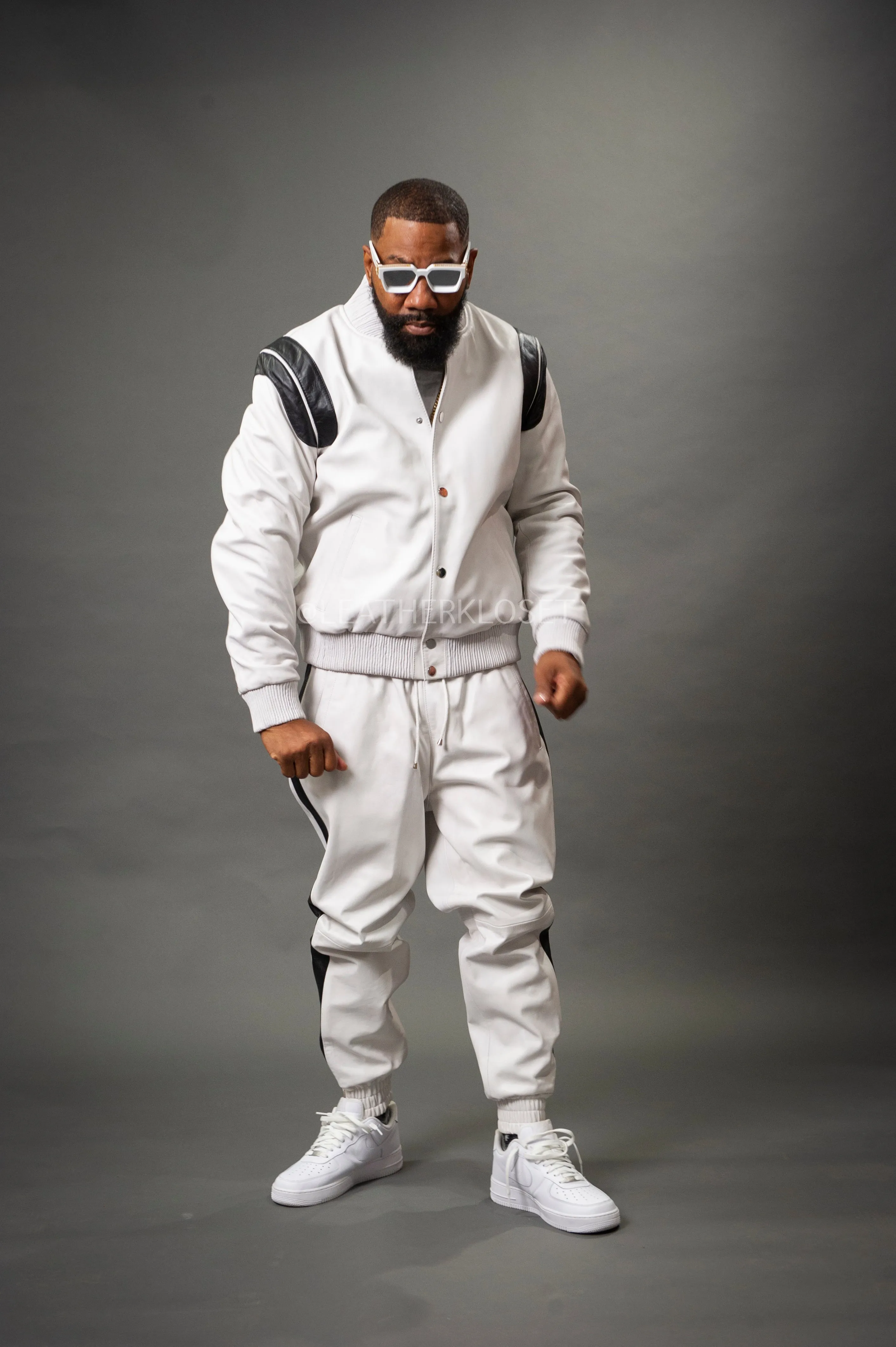 Men's Liam Leather Track Suit [White/Black]