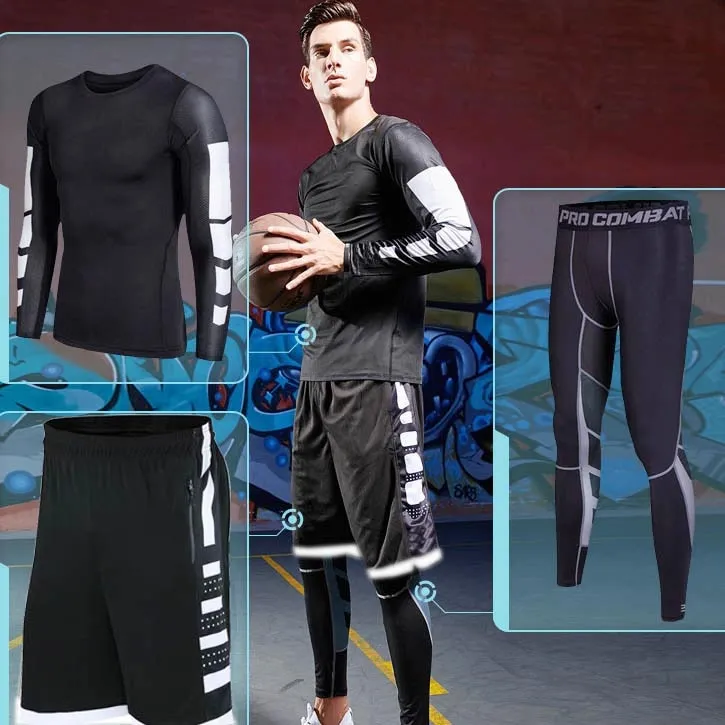 Men's Running Tracksuit Training Fitness Sportswear Set Compression Leggings Sport Clothes Gym Tight Sweatpants Rash Guard Lycra v1