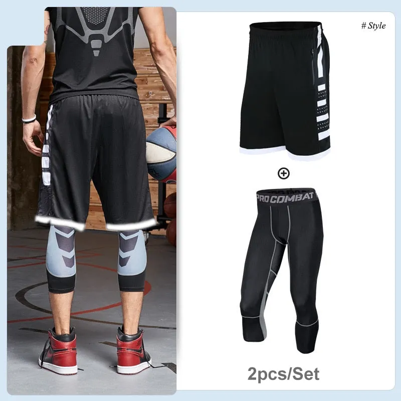 Men's Running Tracksuit Training Fitness Sportswear Set Compression Leggings Sport Clothes Gym Tight Sweatpants Rash Guard Lycra v1