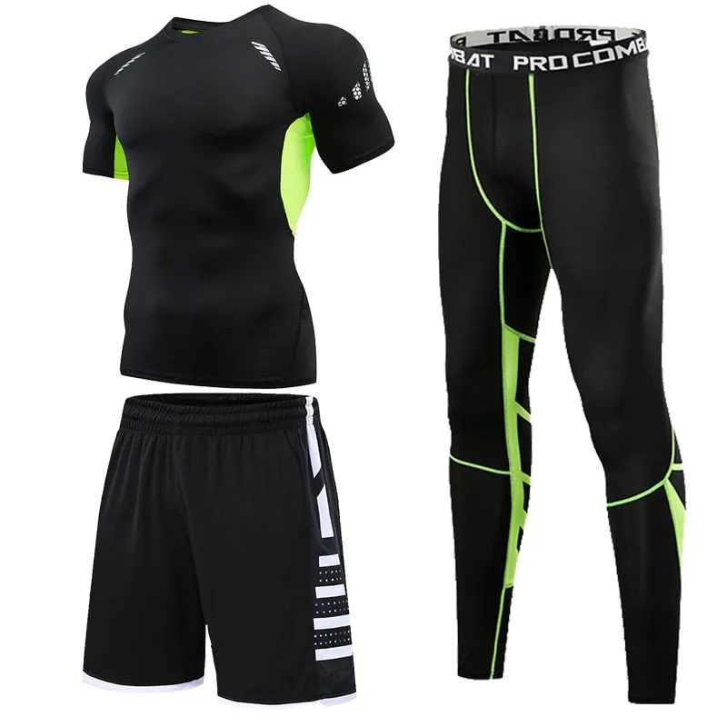 Men's Running Tracksuit Training Fitness Sportswear Set Compression Leggings Sport Clothes Gym Tight Sweatpants Rash Guard Lycra v1