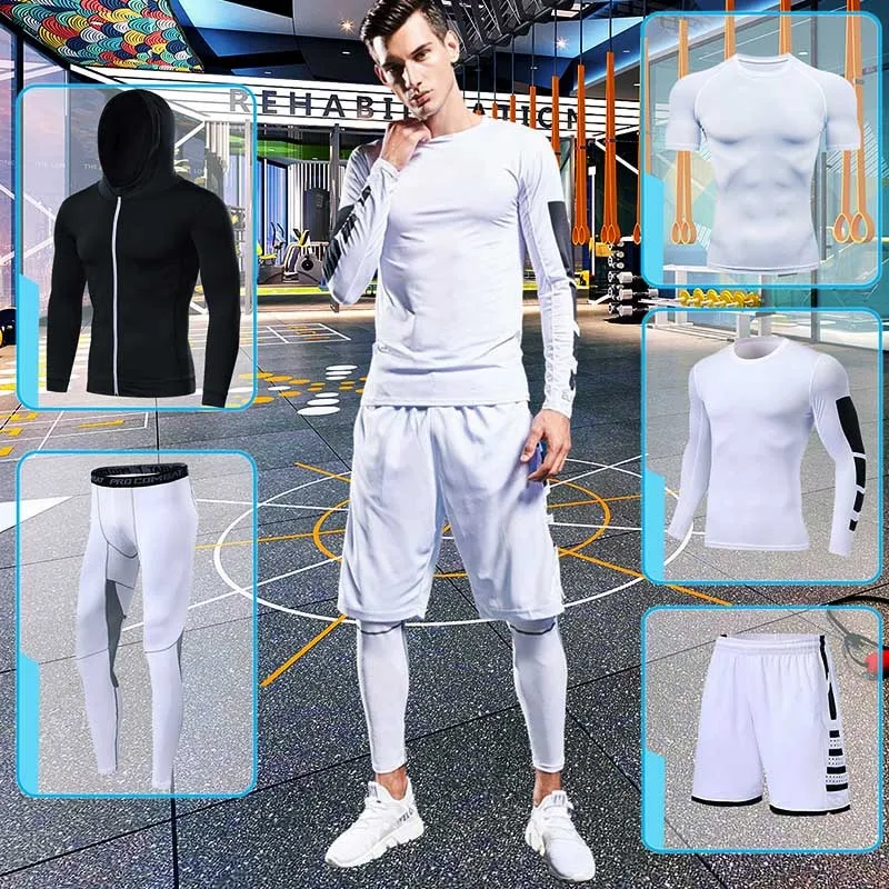 Men's Running Tracksuit Training Fitness Sportswear Set Compression Leggings Sport Clothes Gym Tight Sweatpants Rash Guard Lycra v1