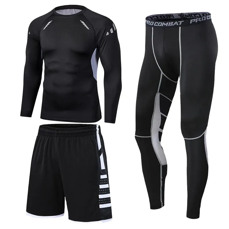 Men's Running Tracksuit Training Fitness Sportswear Set Compression Leggings Sport Clothes Gym Tight Sweatpants Rash Guard Lycra v1