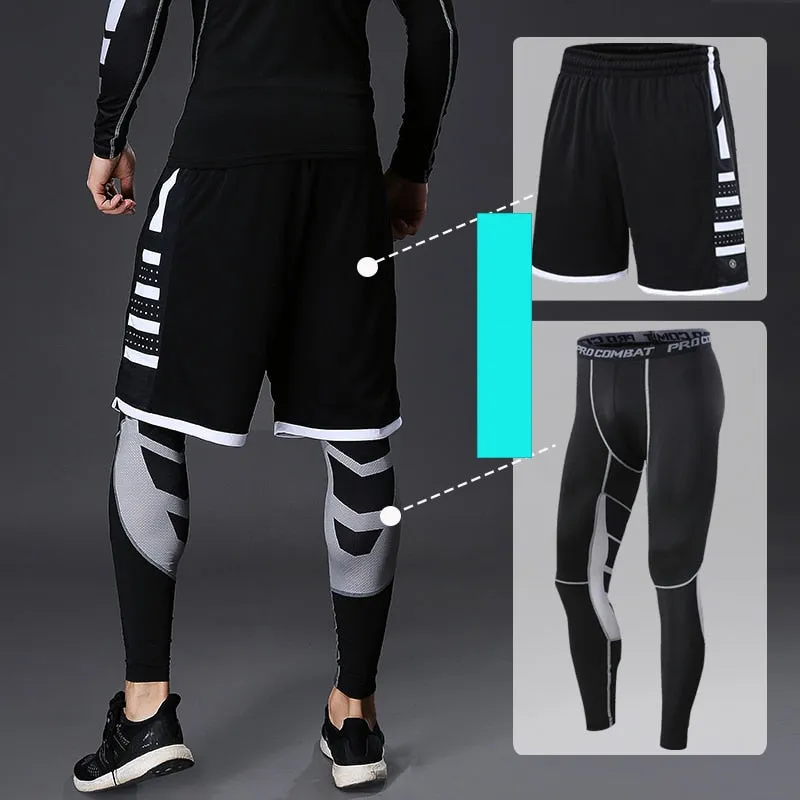 Men's Running Tracksuit Training Fitness Sportswear Set Compression Leggings Sport Clothes Gym Tight Sweatpants Rash Guard Lycra v1