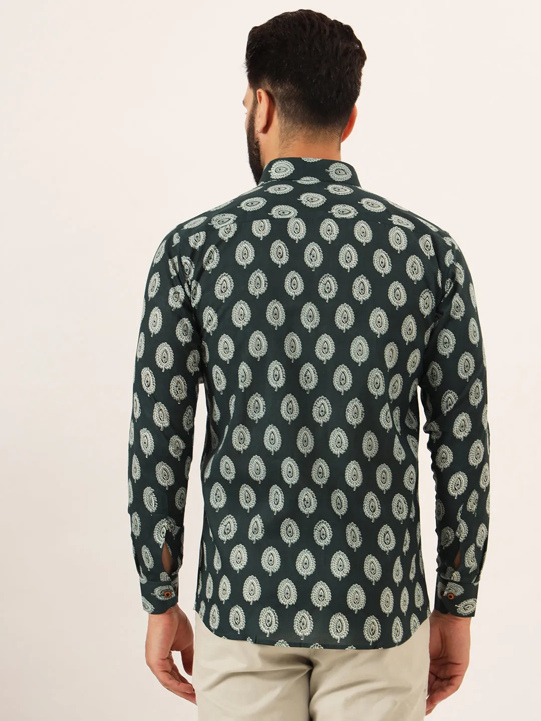 MILLENNIAL MEN Dark Green Printed Pure Cotton Regular Fit Casual Shirt