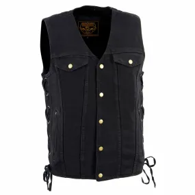 Milwaukee Leather DM1360 Men's Classic Black Denim Motorcycle Biker Riders Vest w/ Adjustable Side Laces