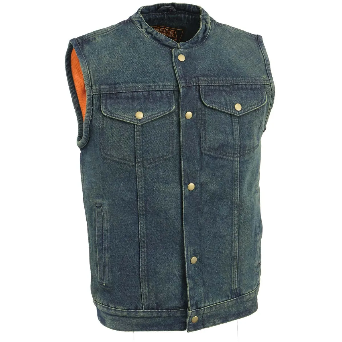 Milwaukee Leather DM2238 Men's Classic Blue Denim Club Style Vest with Snap Button Closure