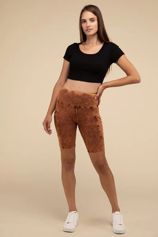 Mineral Wash Wide Waistband Pocket Leggings