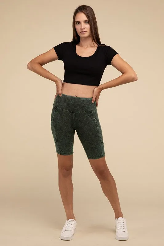 Mineral Wash Wide Waistband Pocket Leggings