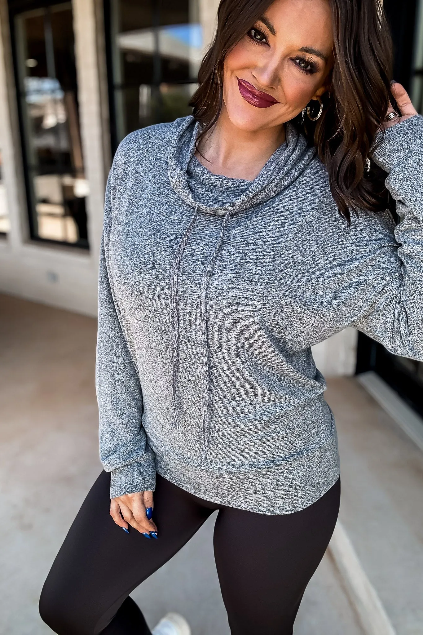 Mono B Brushed  2 Tone Grey Cowl Neck Lounge Pullover