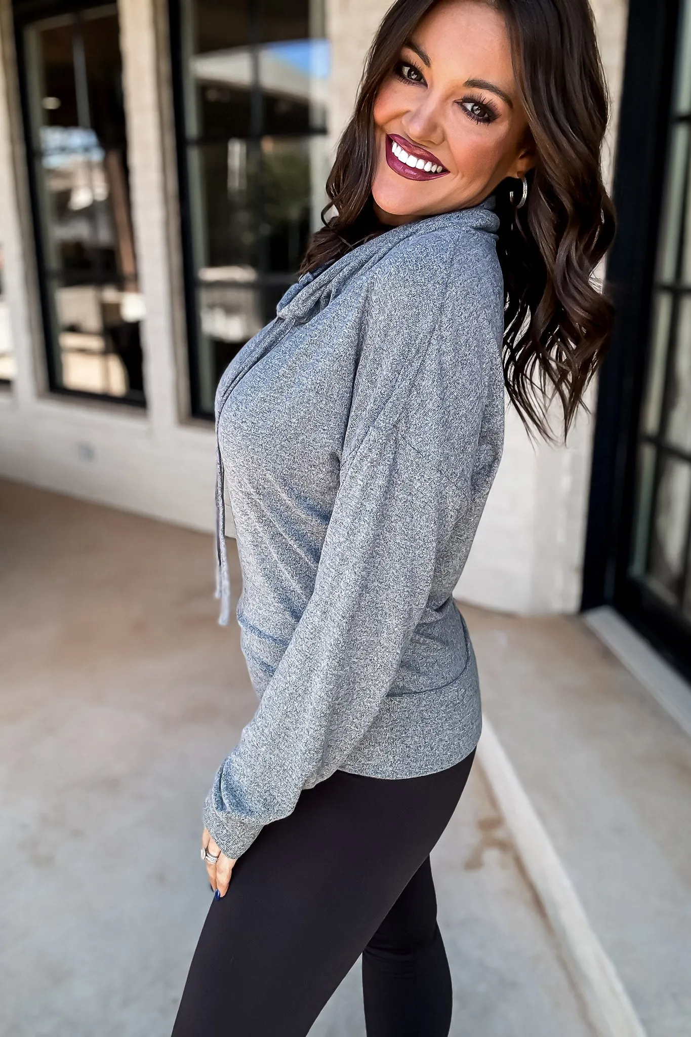 Mono B Brushed  2 Tone Grey Cowl Neck Lounge Pullover