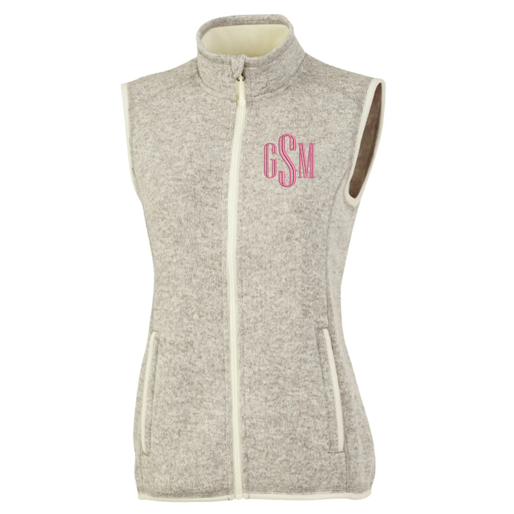 Monogram Embroidered Knit Fleece Vest for Women