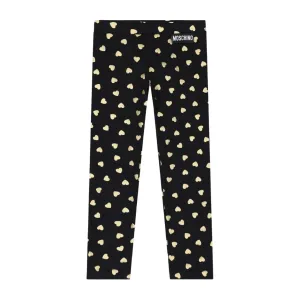 Moschino Kids Heart Print All-Over Black & Gold Leggings