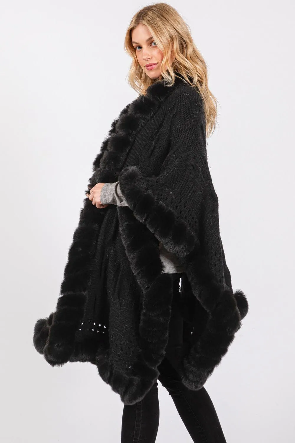 MS0408 Faux Fur Trim Cape With Closure